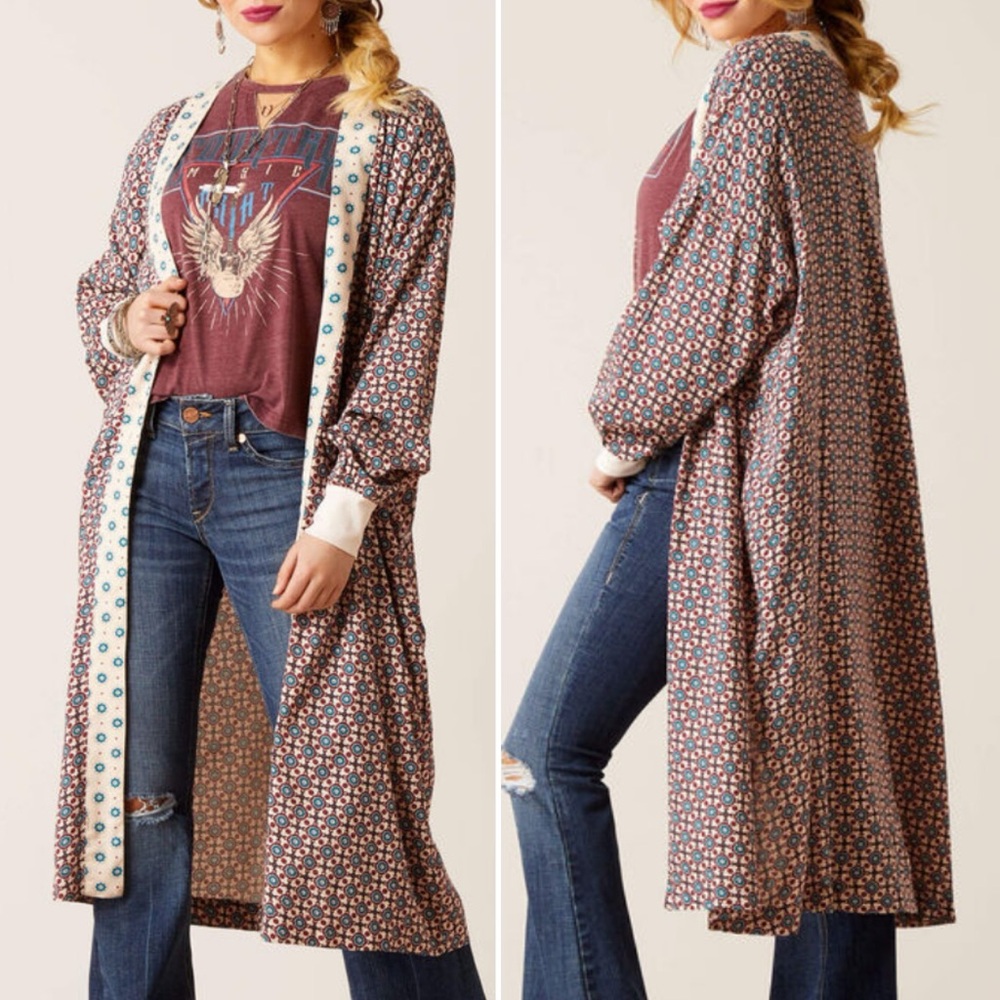 ARIAT KIMONO. SIZE S-M WESTERN RETRO BOHO LIGHTWEIGHT LAYERING OPEN DUSTER.